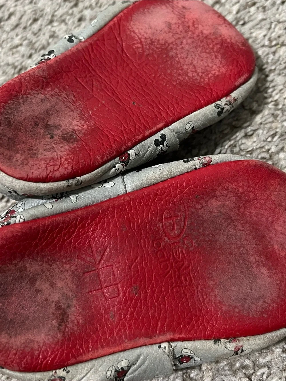 Freshly Picked Disney Mickey Mouse Grey and Red Baby Moccasins Size 6